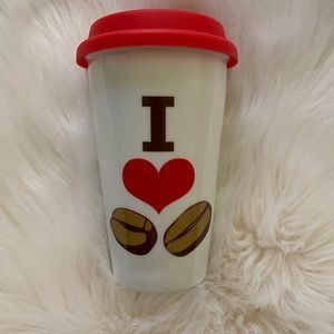 ‼️ I ❤️ coffee glass travel mug with red silicone lid